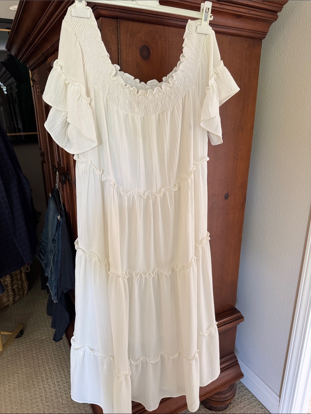 Ces Femme Cream Tiered Ruffle Midi Dress